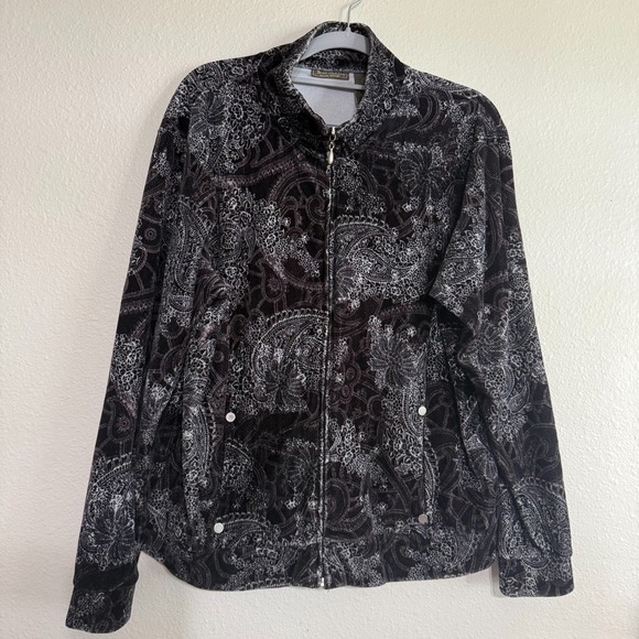 Jane Ashley Jackets & Blazers - Jane Ashley Jacket Women's Large Black Paisley Long Sleeve Mock‎ Neck Fleece Zip